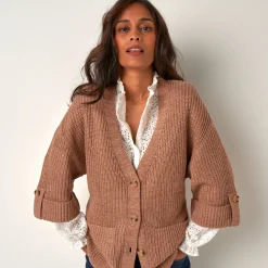 Trui En Vest<Blancheporte Loose vest met knopen, 7/8-mouwen chiné taupe