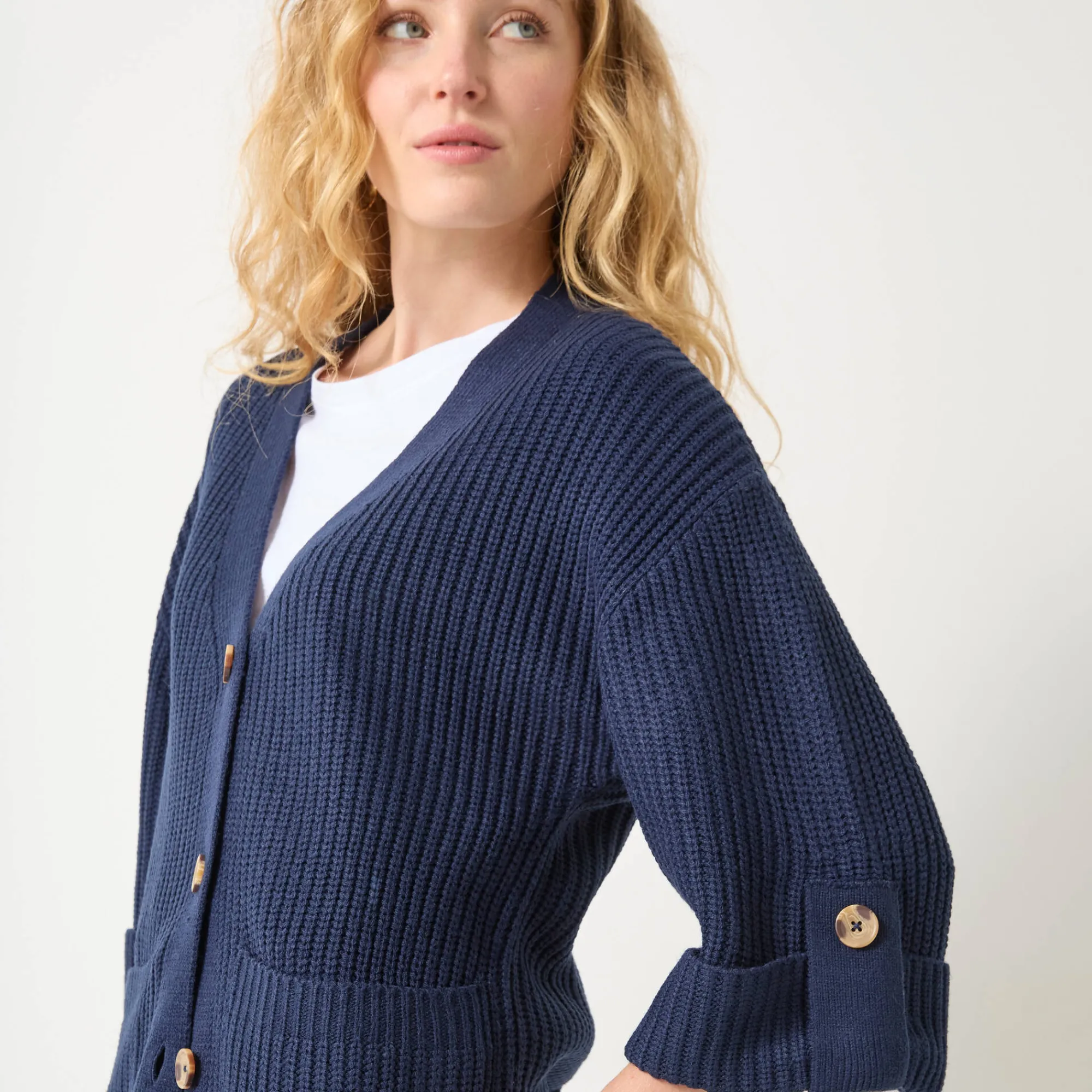 Trui En Vest<Blancheporte Loose vest met knopen, 7/8-mouwen marine
