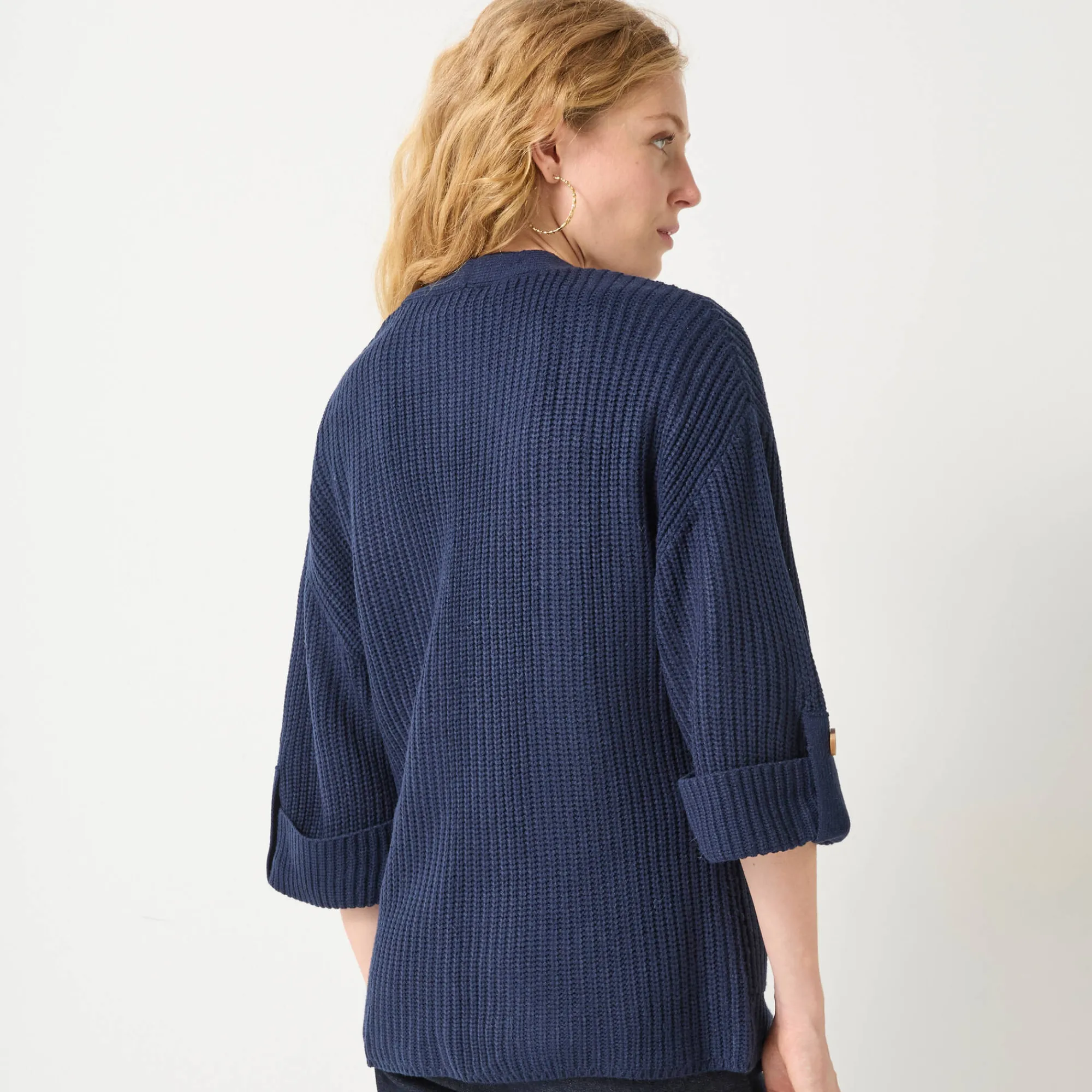 Trui En Vest<Blancheporte Loose vest met knopen, 7/8-mouwen marine