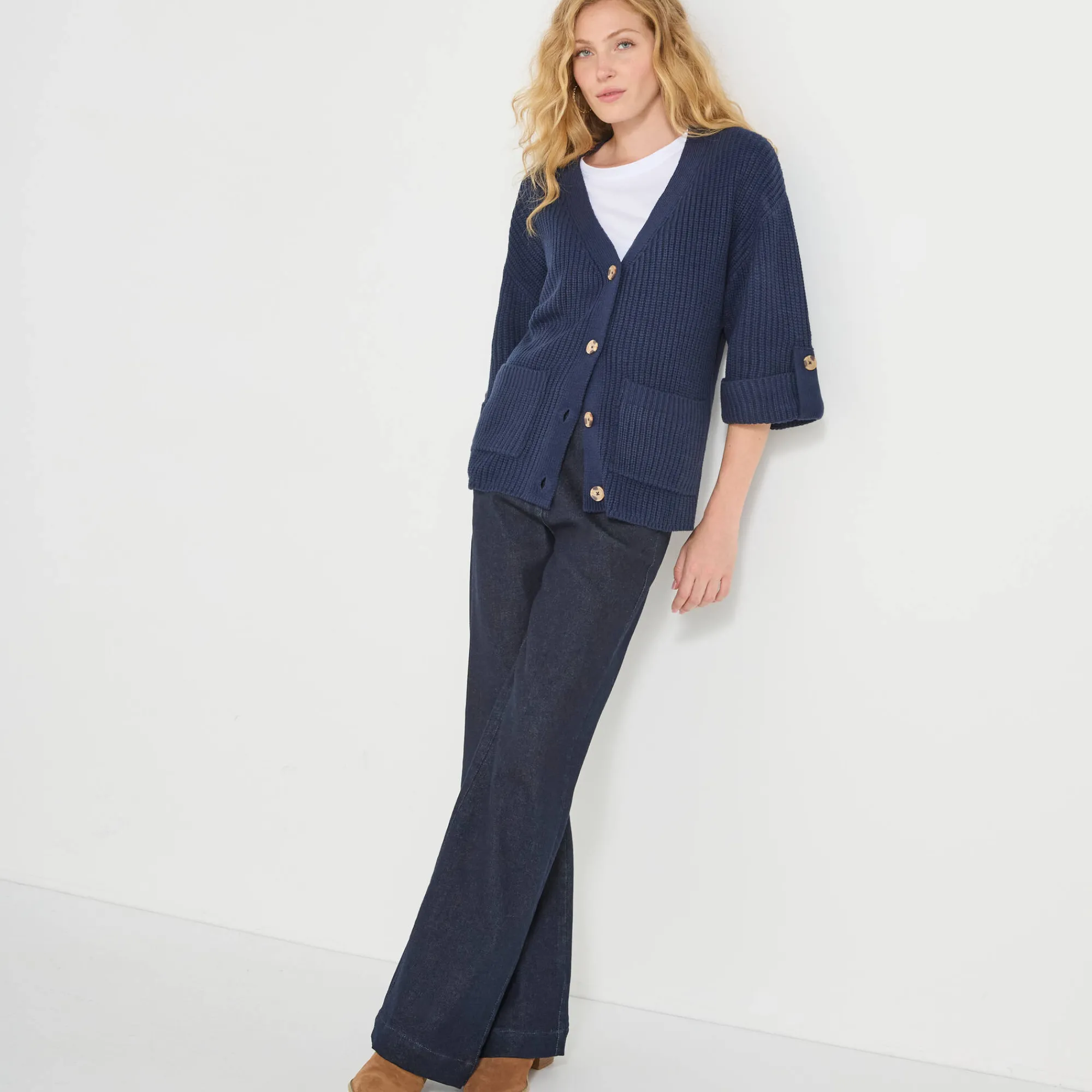 Trui En Vest<Blancheporte Loose vest met knopen, 7/8-mouwen marine