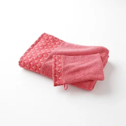 Badhanddoek<Colombine Lusjesbadstof 420g/m2, sierrand met ginkgo print framboos