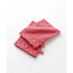 Badhanddoek<Colombine Lusjesbadstof 420g/m2, sierrand met ginkgo print framboos