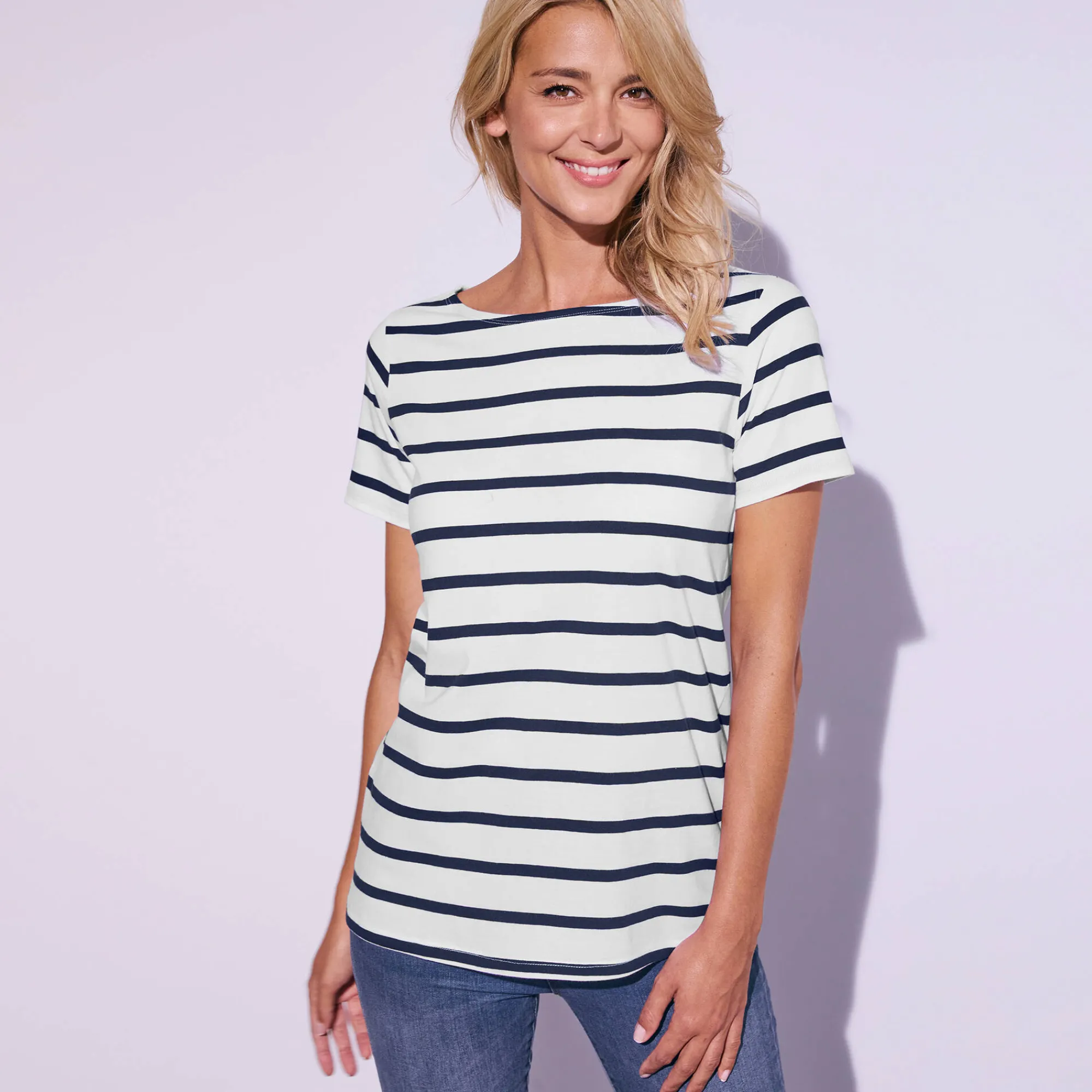 T-Shirt En Topje<Blancheporte Marineshirt, korte mouwen wit / marine