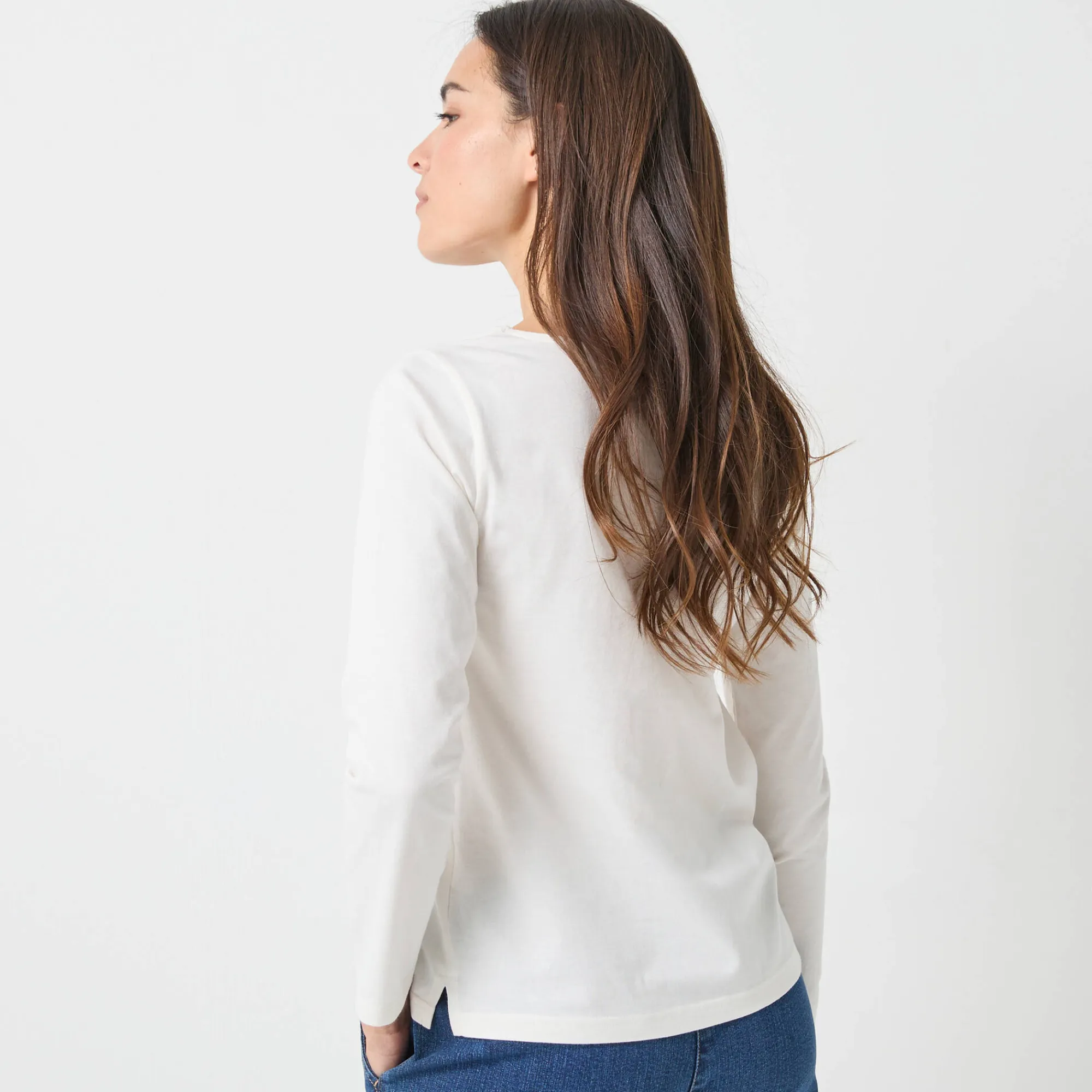 T-Shirt En Topje<Blancheporte Marineshirt met lange mouwen, geborduurd hartje in effen of luipaard ecru / chocolade