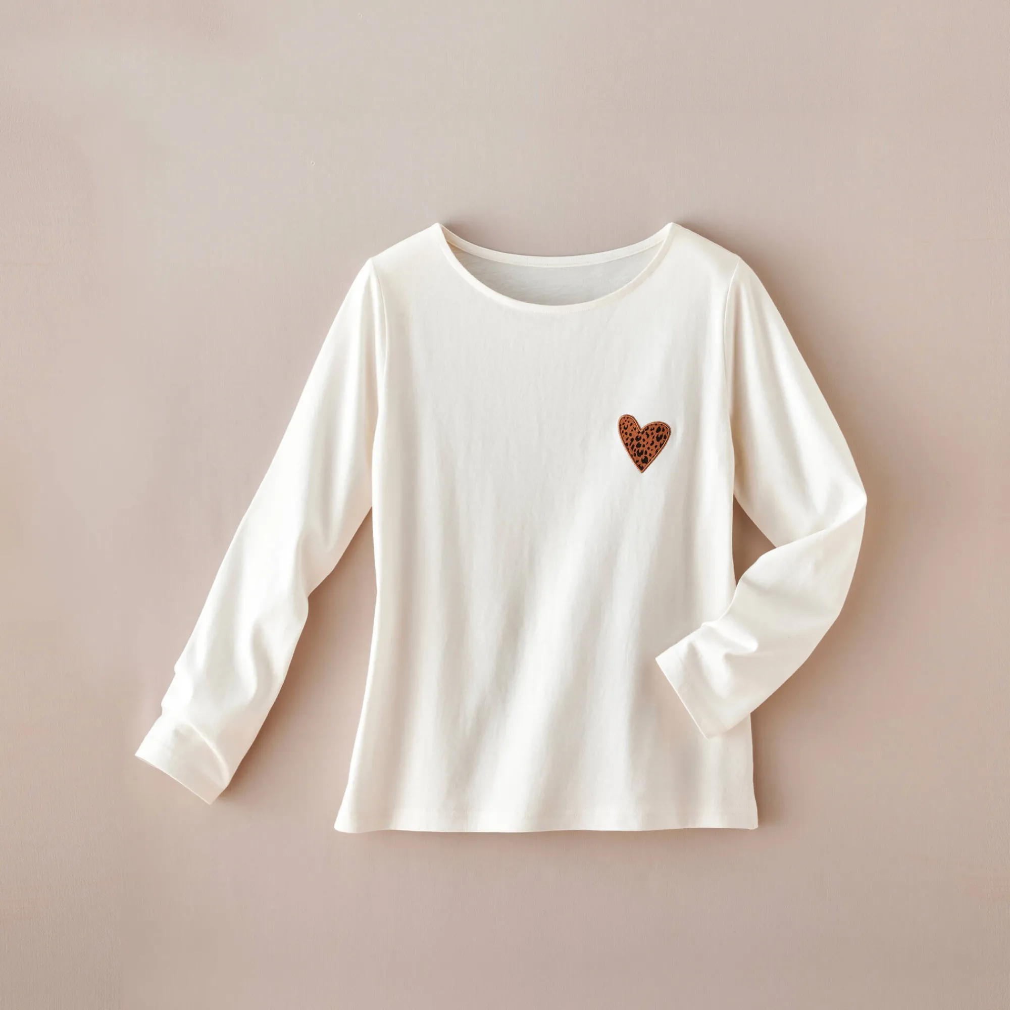 T-Shirt En Topje<Blancheporte Marineshirt met lange mouwen, geborduurd hartje in effen of luipaard ecru / chocolade