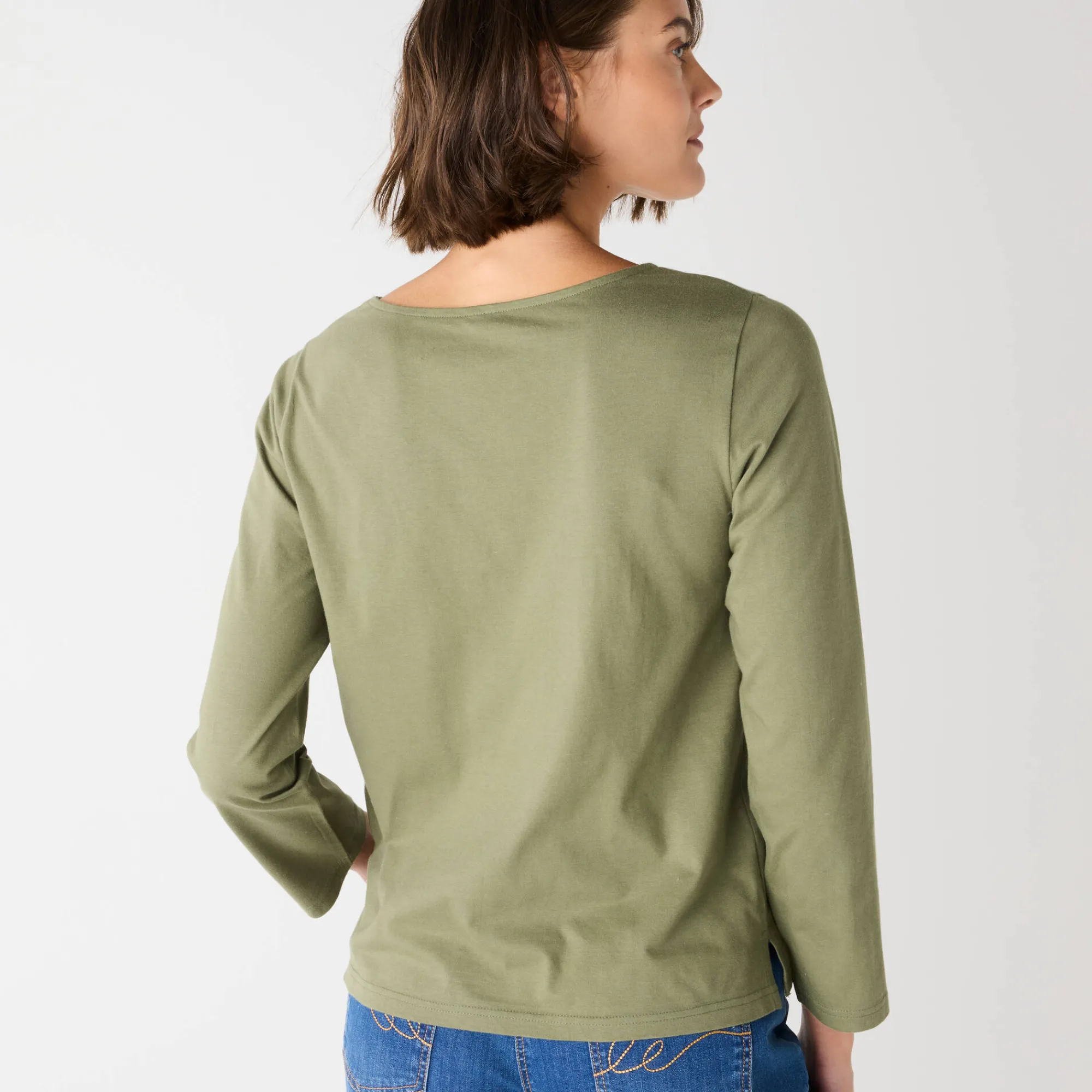 T-Shirt En Topje<Blancheporte Marineshirt met lange mouwen, geborduurd hartje in effen of luipaard kaki / chocolade