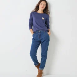 T-Shirt En Topje<Blancheporte shirt met lange mouwen, geborduurd hartje in effen of luipaard marine