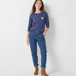 T-Shirt En Topje<Blancheporte shirt met lange mouwen, geborduurd hartje in effen of luipaard marine