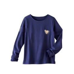 T-Shirt En Topje<Blancheporte shirt met lange mouwen, geborduurd hartje in effen of luipaard marine