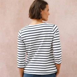 T-Shirt En Topje<Blancheporte Marine-T-shirt met goudkleurig hartborduursel wit / marine