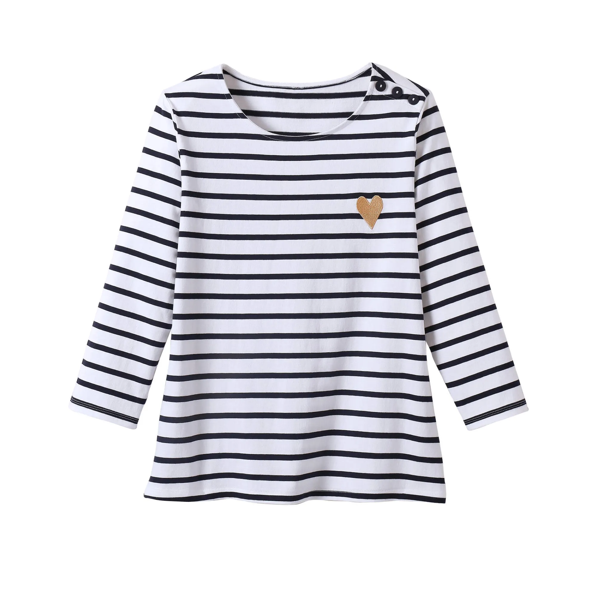 T-Shirt En Topje<Blancheporte Marine-T-shirt met goudkleurig hartborduursel wit / marine
