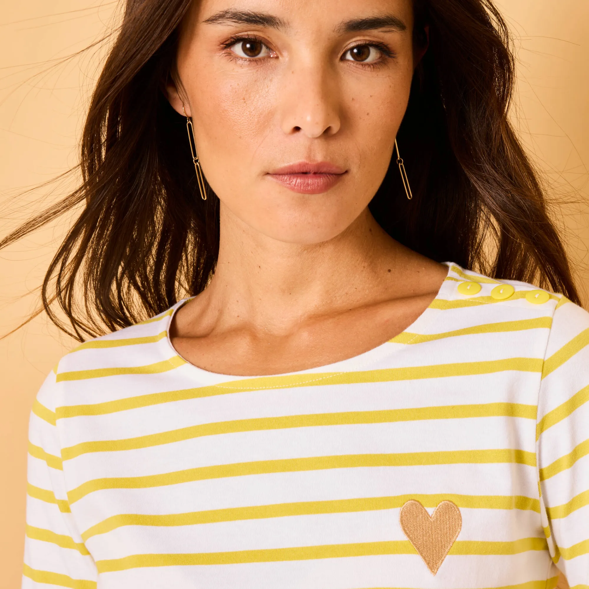 T-Shirt En Topje<Blancheporte Marine-T-shirt met goudkleurig hartborduursel wit / anijs
