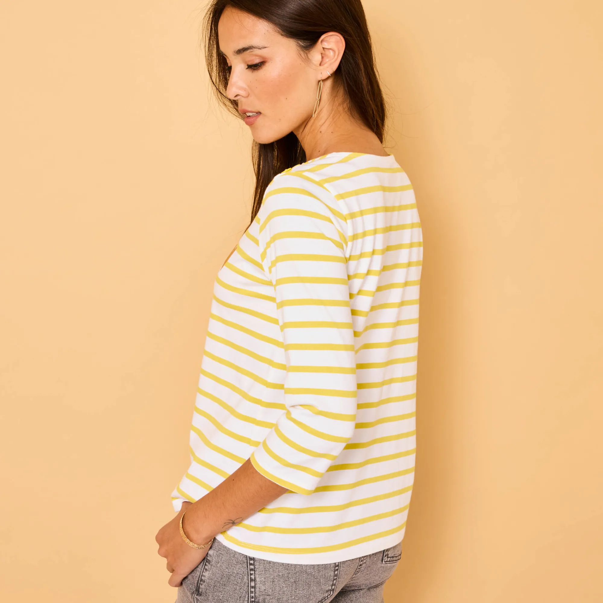 T-Shirt En Topje<Blancheporte Marine-T-shirt met goudkleurig hartborduursel wit / anijs