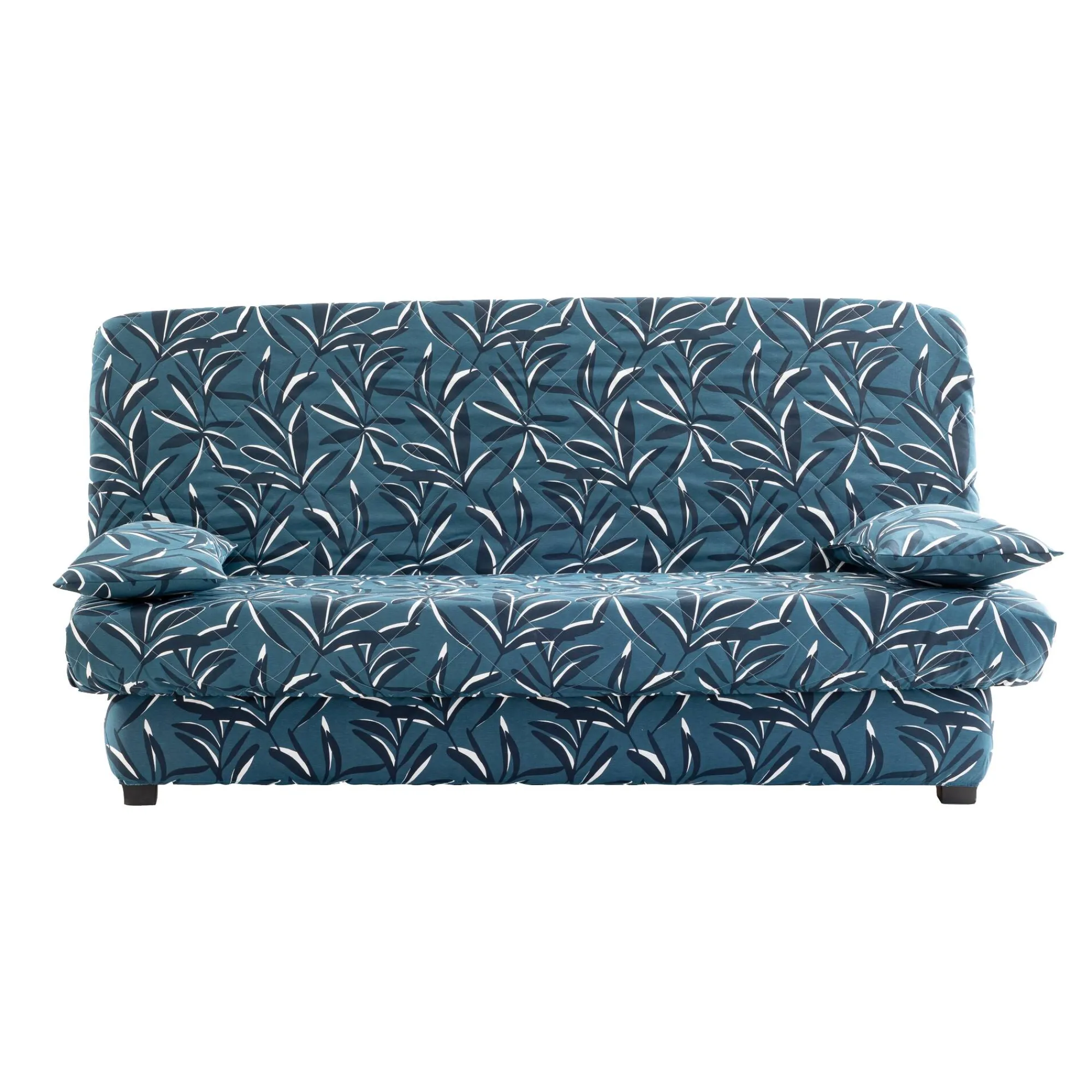 Zitbankhoes<Blancheporte Matelasserde hoes voor clic-clac met bladerenprint blauw