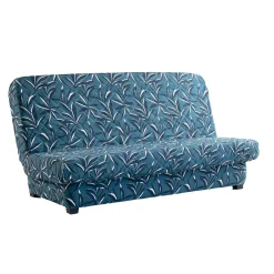 Zitbankhoes<Blancheporte Matelasserde hoes voor clic-clac met bladerenprint blauw