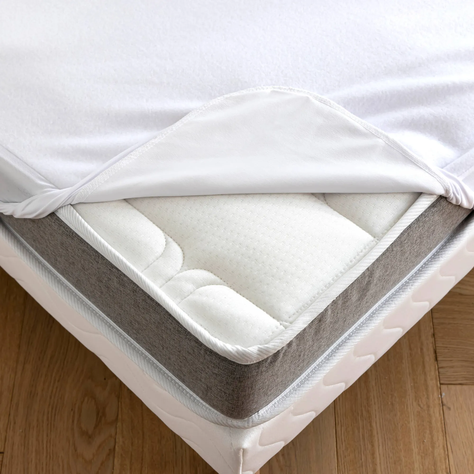 Matrasbeschermer<Blancheporte Matrasbescherm in ondoorlatende microvezel, speciaal voor gelede bedbodem wit