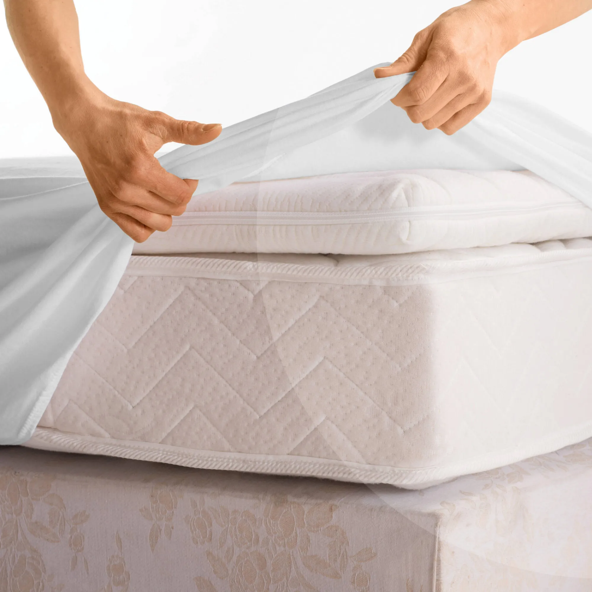 Matrasbeschermer<Conforlux Matrasbeschermer in absorberend molton 400 g/m2, hoes 40 cm wit