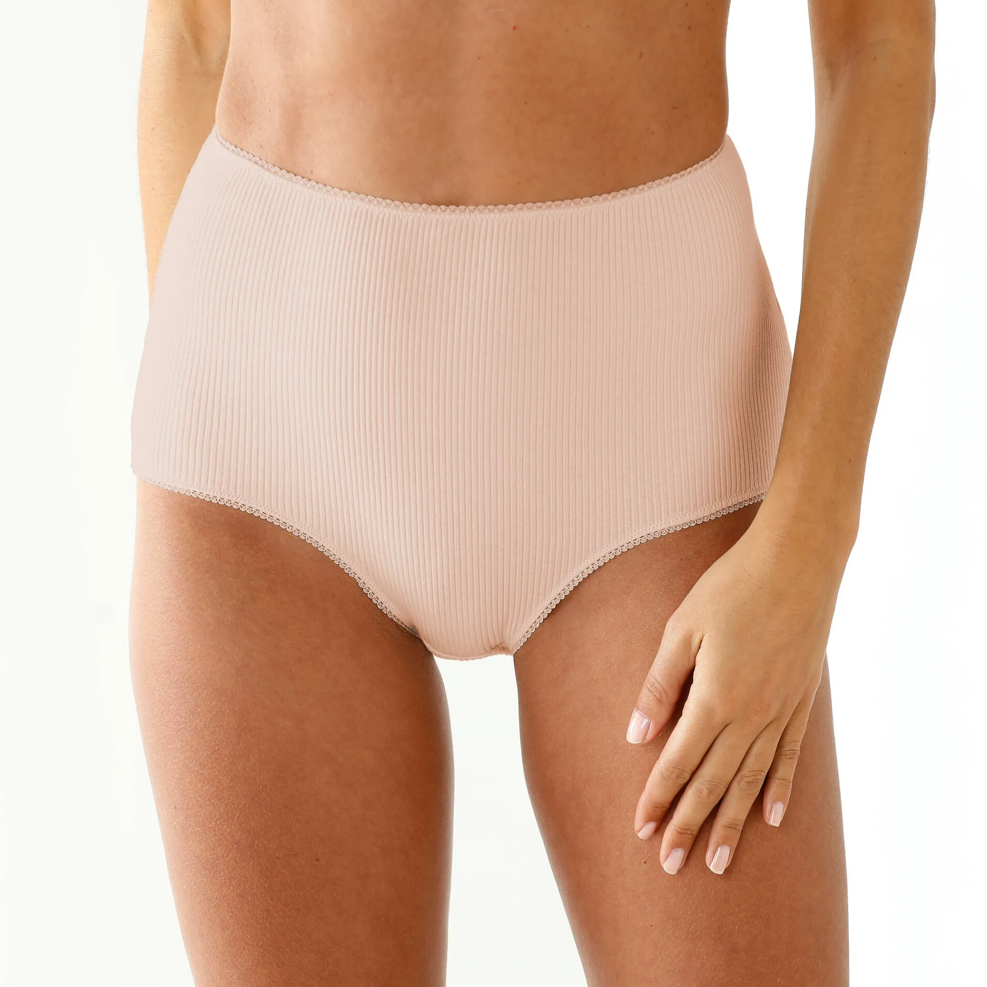 Slip En Shorty<Blancheporte Maxislip in stretchkatoen met platte ribbels nude + perzik