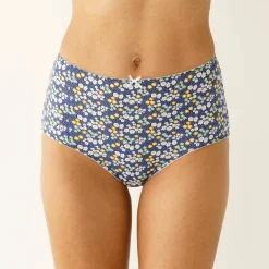 Slip En Shorty<Blancheporte Maxislip in stretchkatoen met bloemenprint - set van 4 blauw / groen