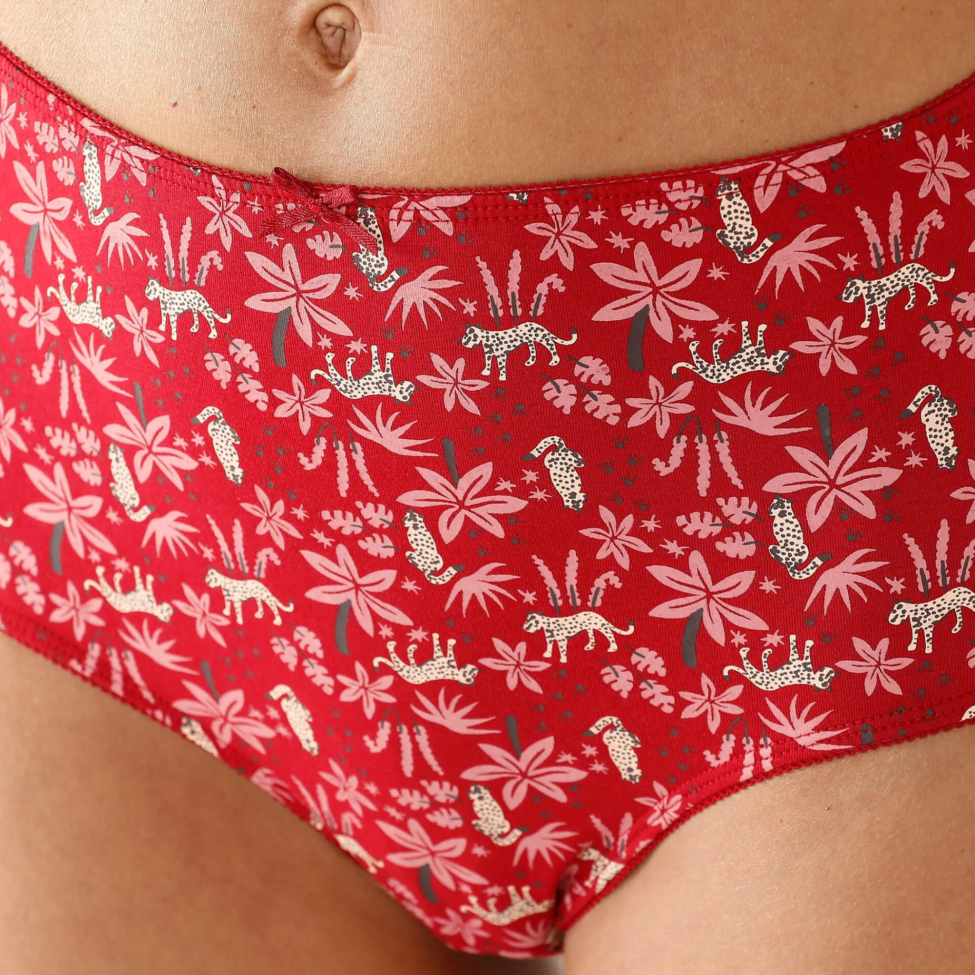 Slip En Shorty<Blancheporte Maxislip in stretchkatoen met "panter" print - Set van 4 rood
