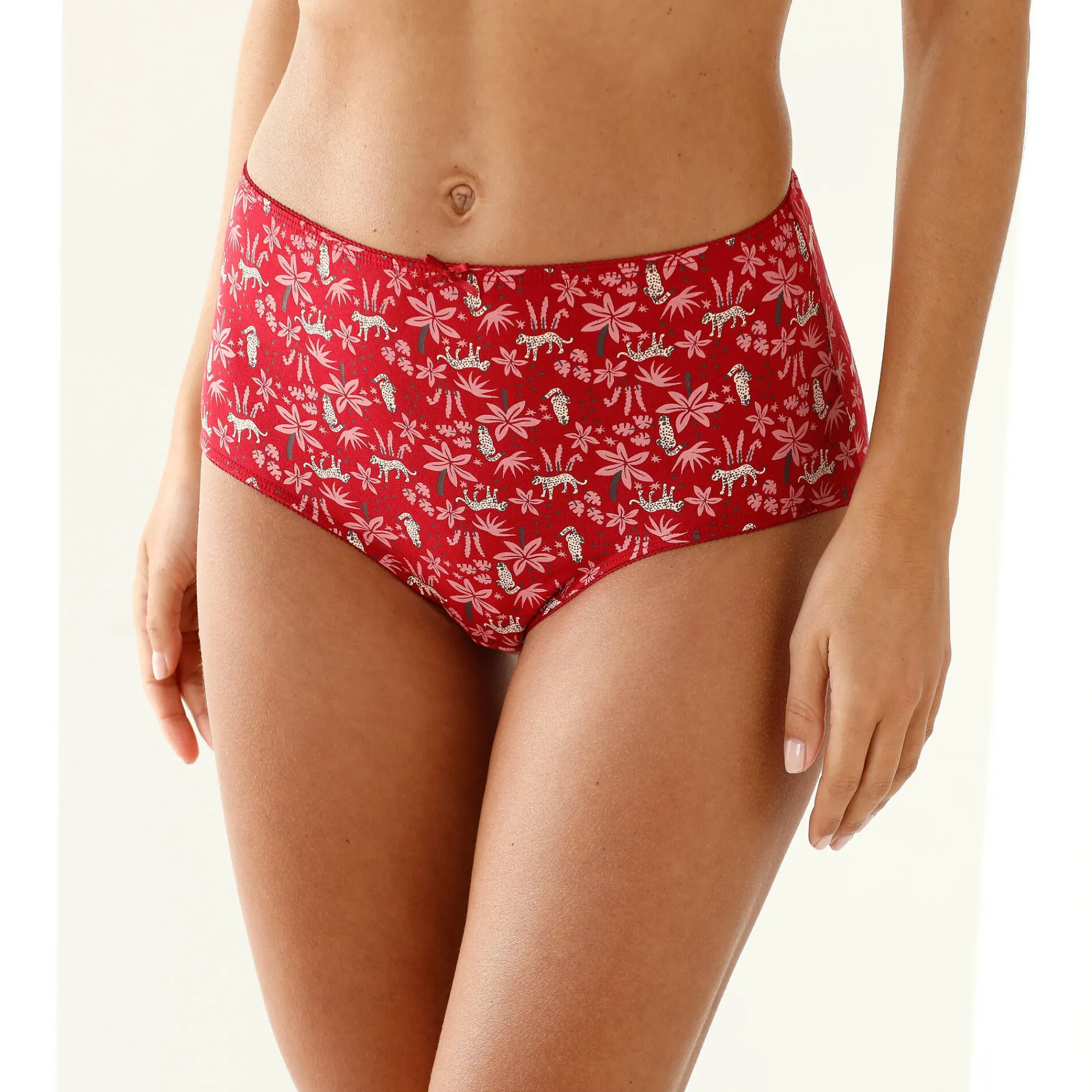 Slip En Shorty<Blancheporte Maxislip in stretchkatoen met "panter" print - Set van 4 rood