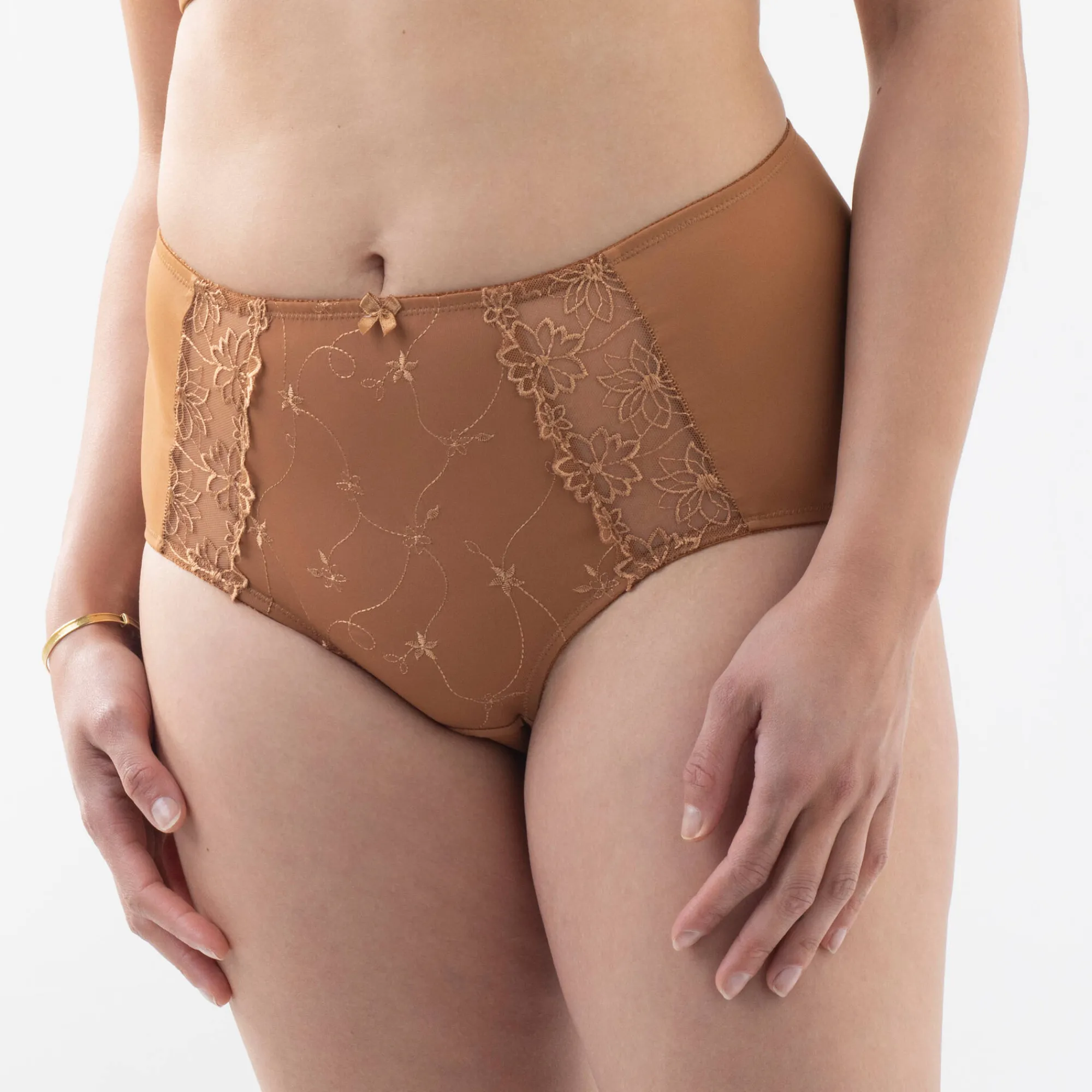 Slip En Shorty<Confidence Lingerie Maxislip met hoge taille in geborduurde microvezel en tule "Antioco" - set van 2 hazelnootbruin