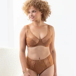 Slip En Shorty<Confidence Lingerie Maxislip met hoge taille in geborduurde microvezel en tule "Antioco" - set van 2 hazelnootbruin