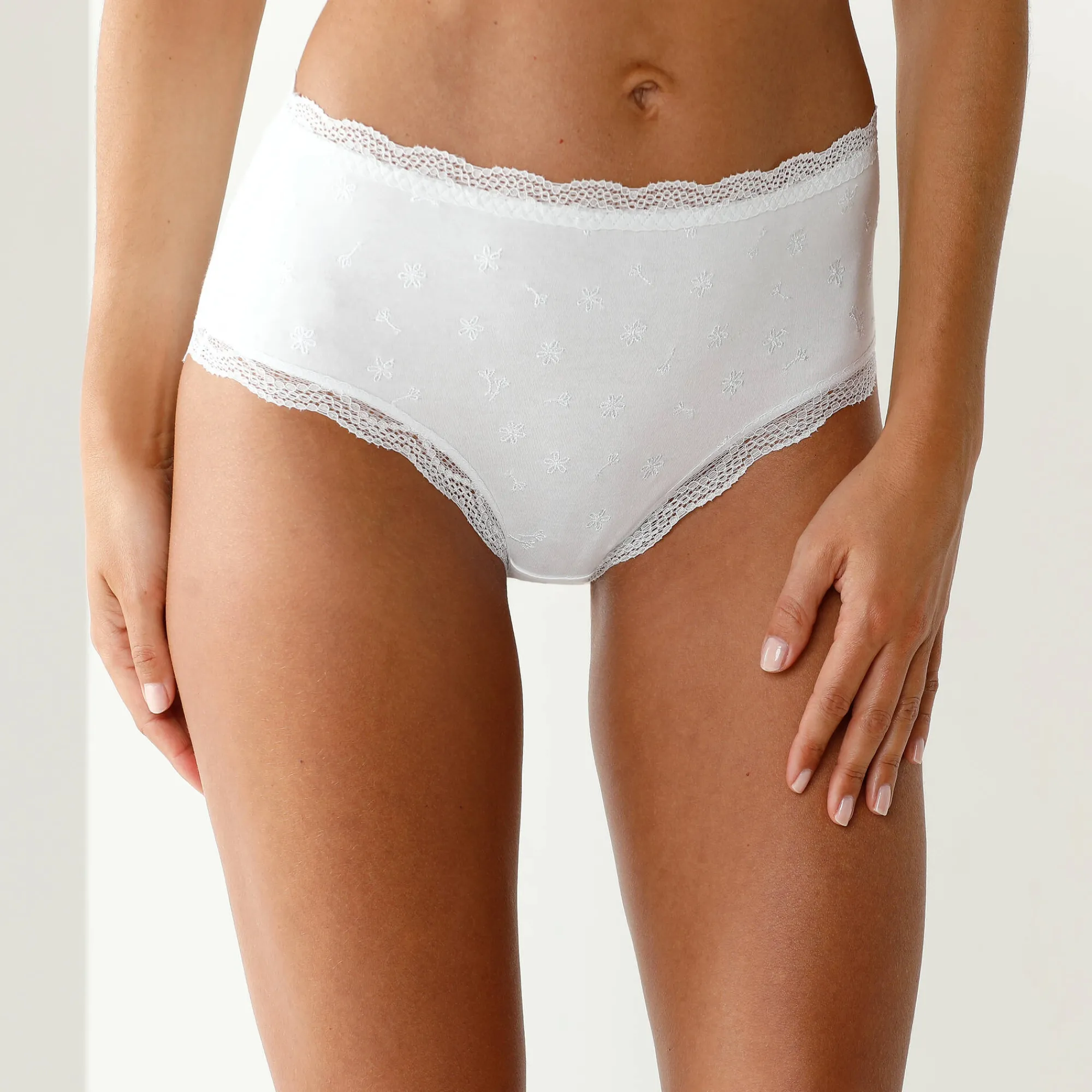 Slip En Shorty<Blancheporte Maxislip met hoge taille in katoen en stretchkant - set van 3 wit