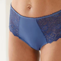 Slip En Shorty<Blancheporte Maxislip met hoge taille in microvezel en rekbare kant - set van 2 zwart + blauw