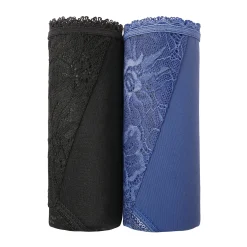 Slip En Shorty<Blancheporte Maxislip met hoge taille in microvezel en rekbare kant - set van 2 zwart + blauw