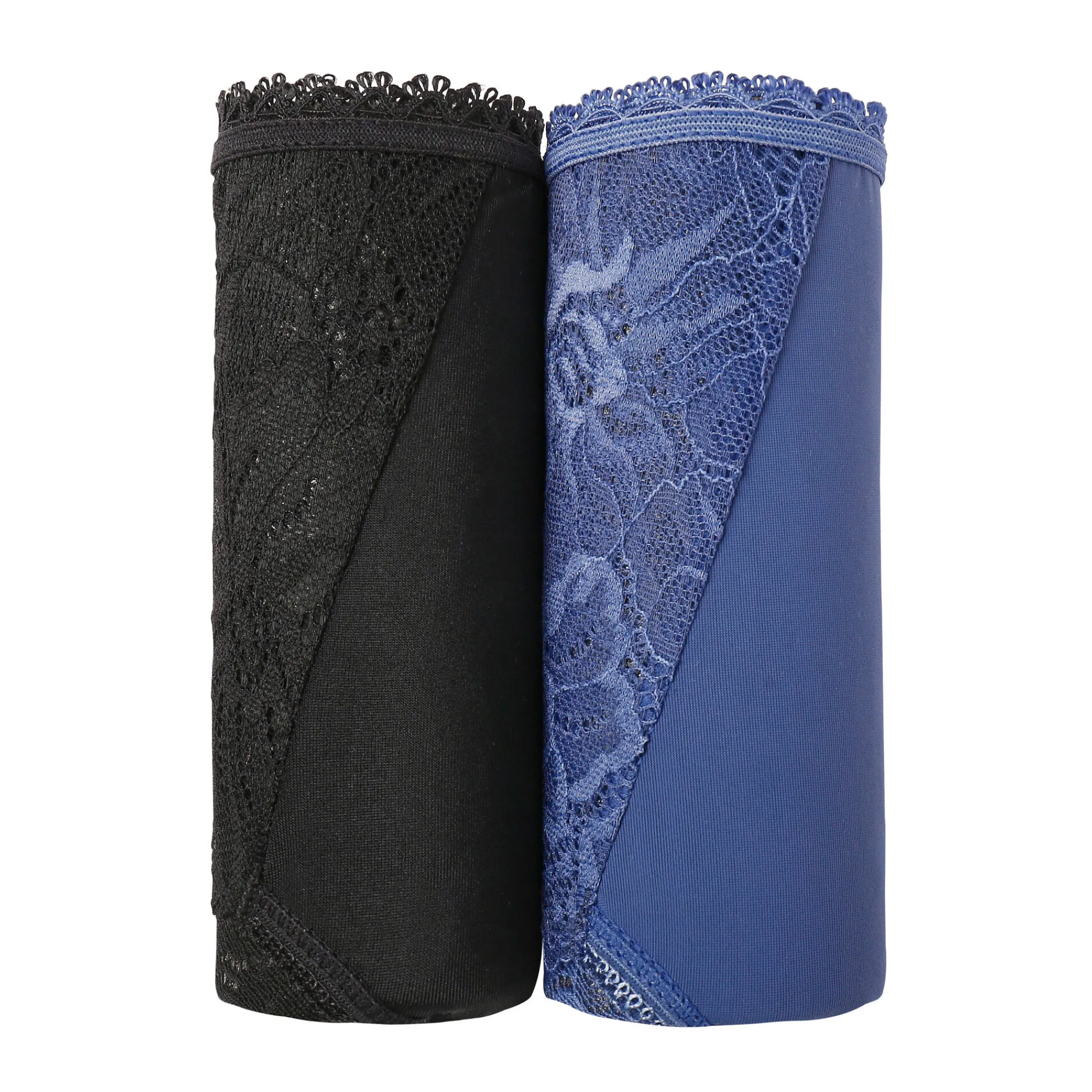 Slip En Shorty<Blancheporte Maxislip met hoge taille in microvezel en rekbare kant - set van 2 zwart + blauw