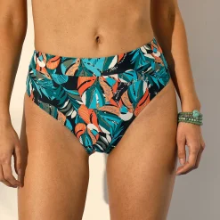Badmode|Badmode<Blancheporte Maxi-zwemslip met hoge taille Baracoa, 'platte buik' effect zwart / koraal