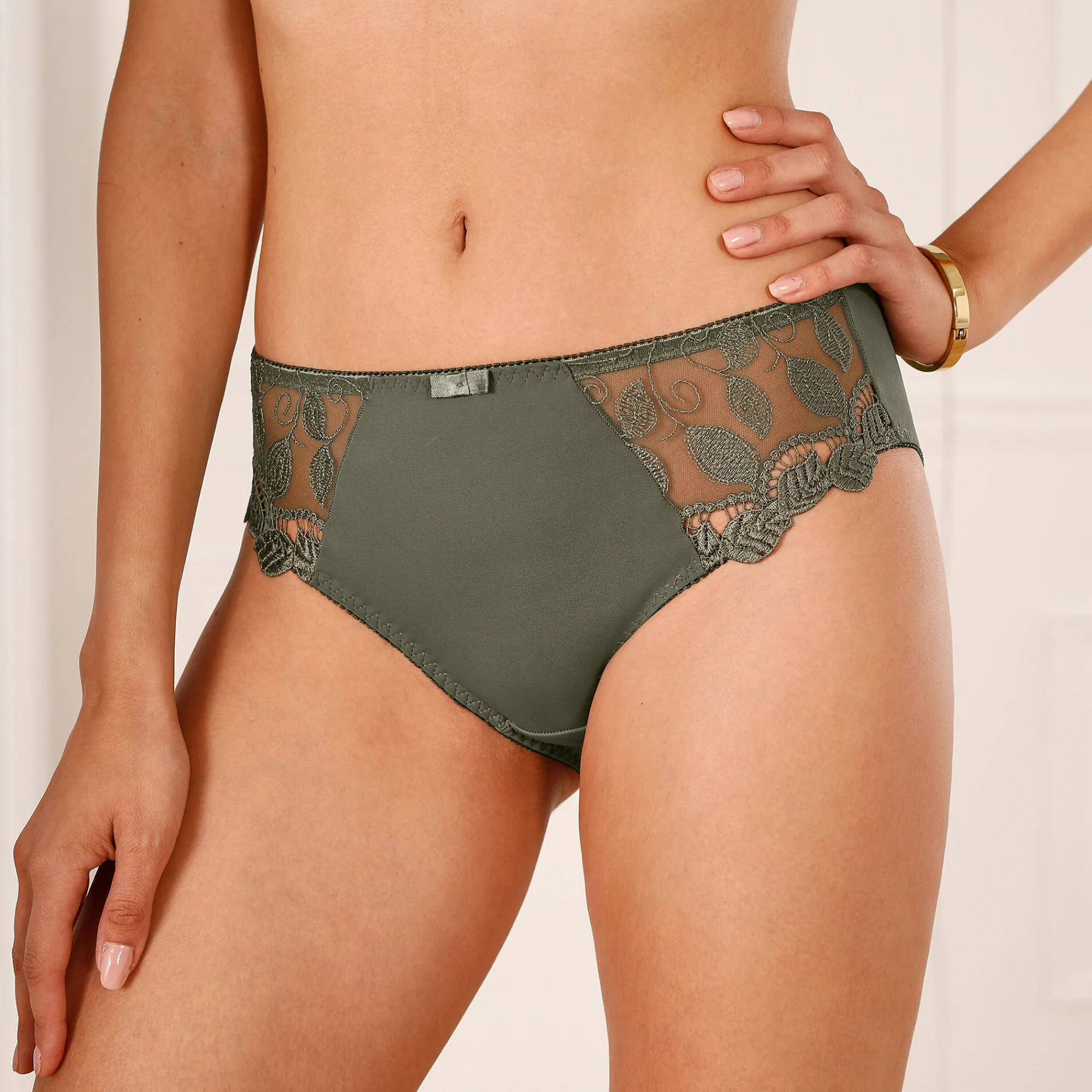Slip En Shorty<Confidence Lingerie Microvezel slipje met guipurekant Rima - set van 2 kaki