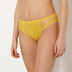 Slip En Shorty<Confidence Lingerie Midislip in bedrukte katoenkant Tropéa - set van 4 roze + geel