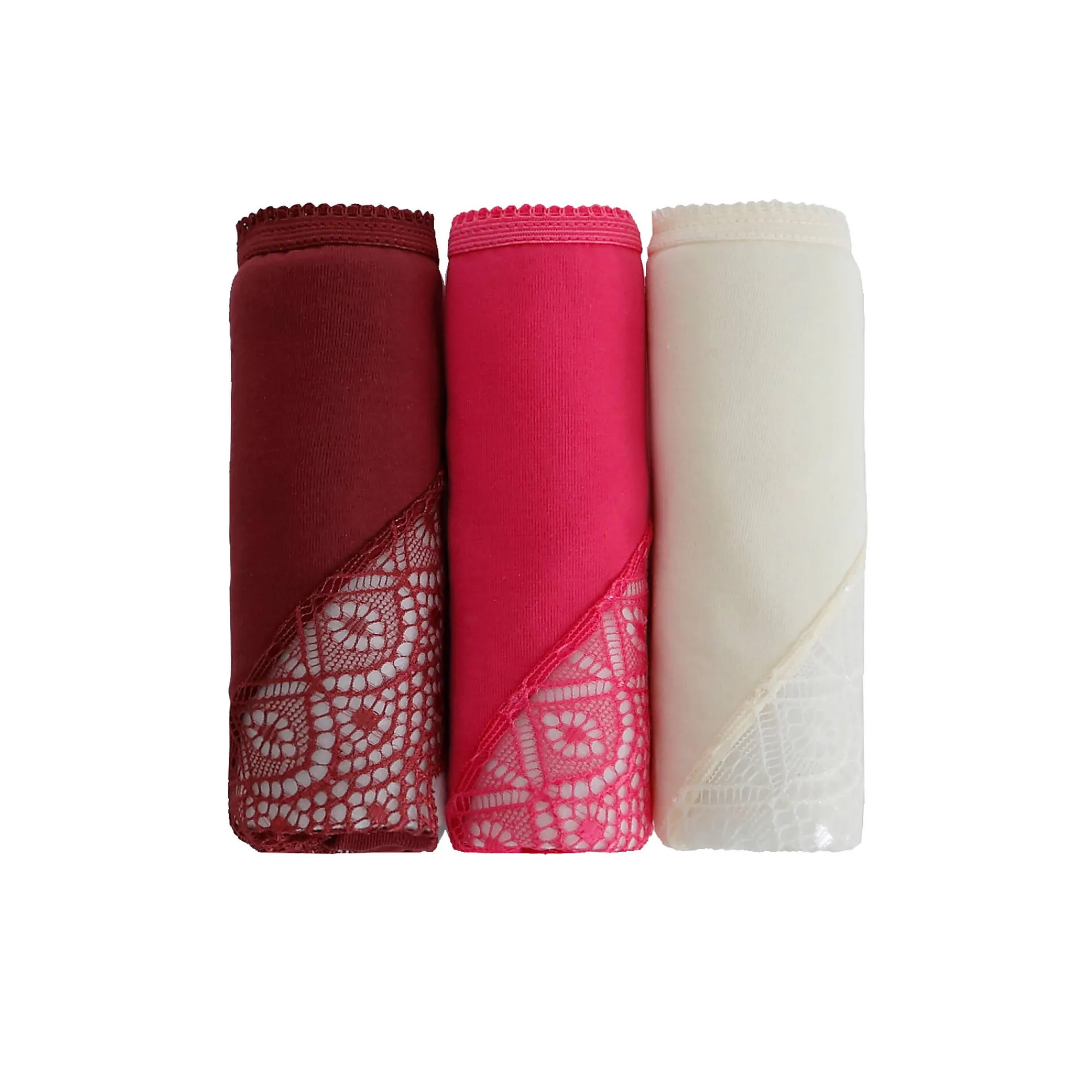 Slip En Shorty<Blancheporte Midislip in effen stretchkatoen en kant - set van 3 pruim + fuchsia + ivoorkleur