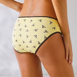 Slip En Shorty<Blancheporte Midislip in katoen bedrukt met bijpassende bijenmotieven - set van 4 zwart / geel