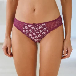Slip En Shorty<Confidence Lingerie Midislip in katoen en kant met bloemenprint Coria - set van 2 pruim
