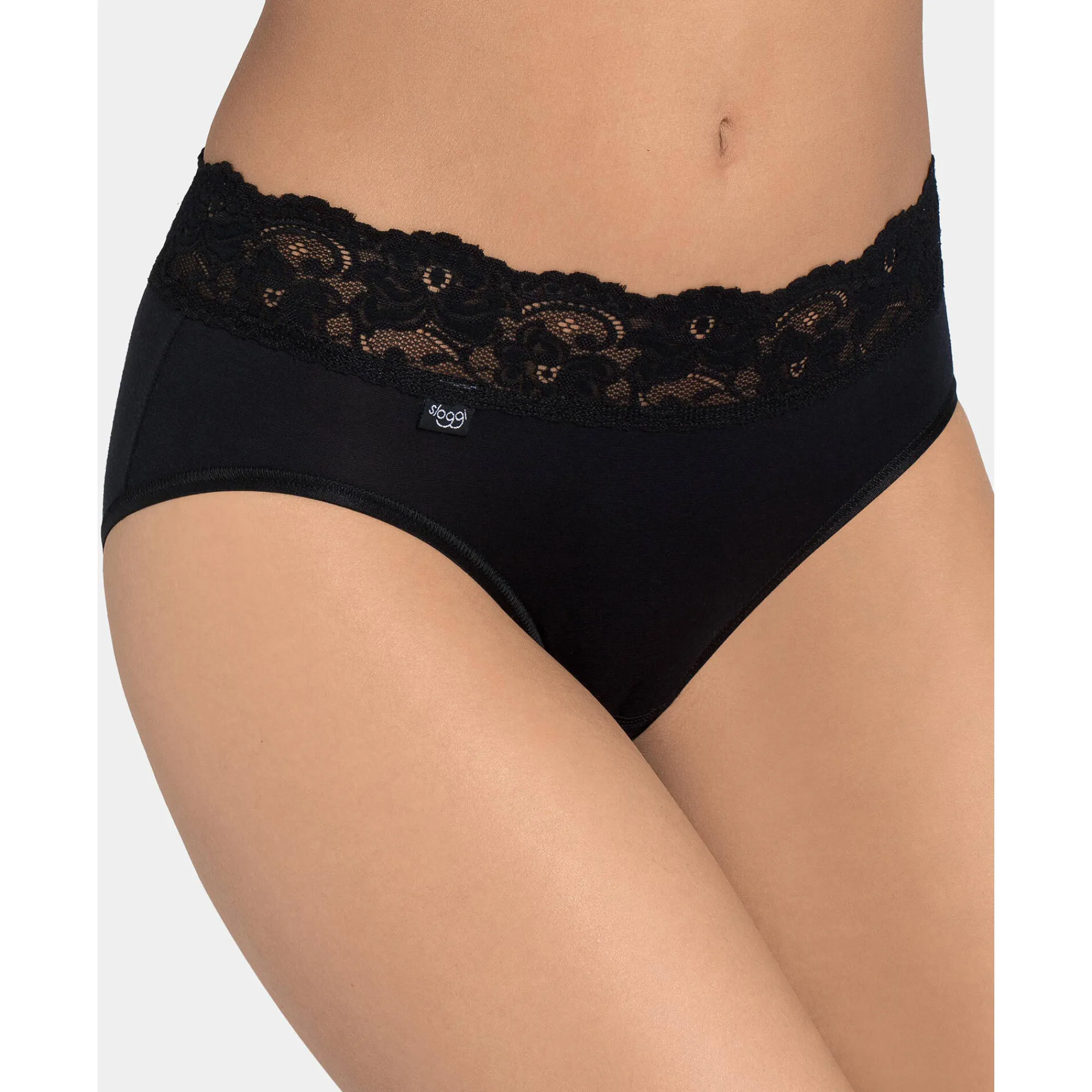 Slip En Shorty<Sloggi Midislip in katoen en kant Romance - set van 4 (3 + 1 gratis)<br> zwart