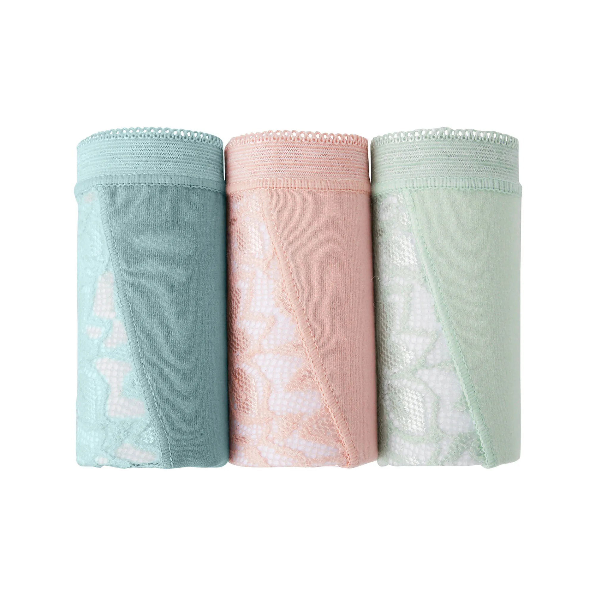 Slip En Shorty<Blancheporte Midislip met kant - set van 3 amandel + roze + groen