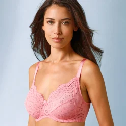 Beha<Confidence Lingerie Minimizerbeha in ajourtricot Osilio, met flexibele beugels roze