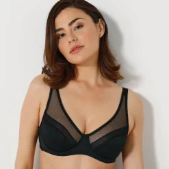 Beha<Confidence Lingerie Minimizerbeha in microvezel en tule Paia, met beugels zwart