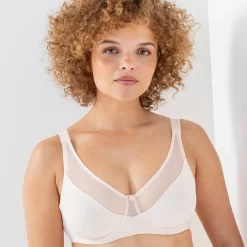 Beha<Blancheporte Minimizerbeha in tricot en tule met beugels huidkleur