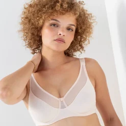 Beha<Blancheporte Minimizerbeha in tricot en tule met beugels huidkleur