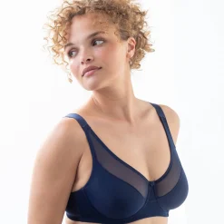 Beha<Blancheporte Minimizerbeha in tricot en tule met beugels marine