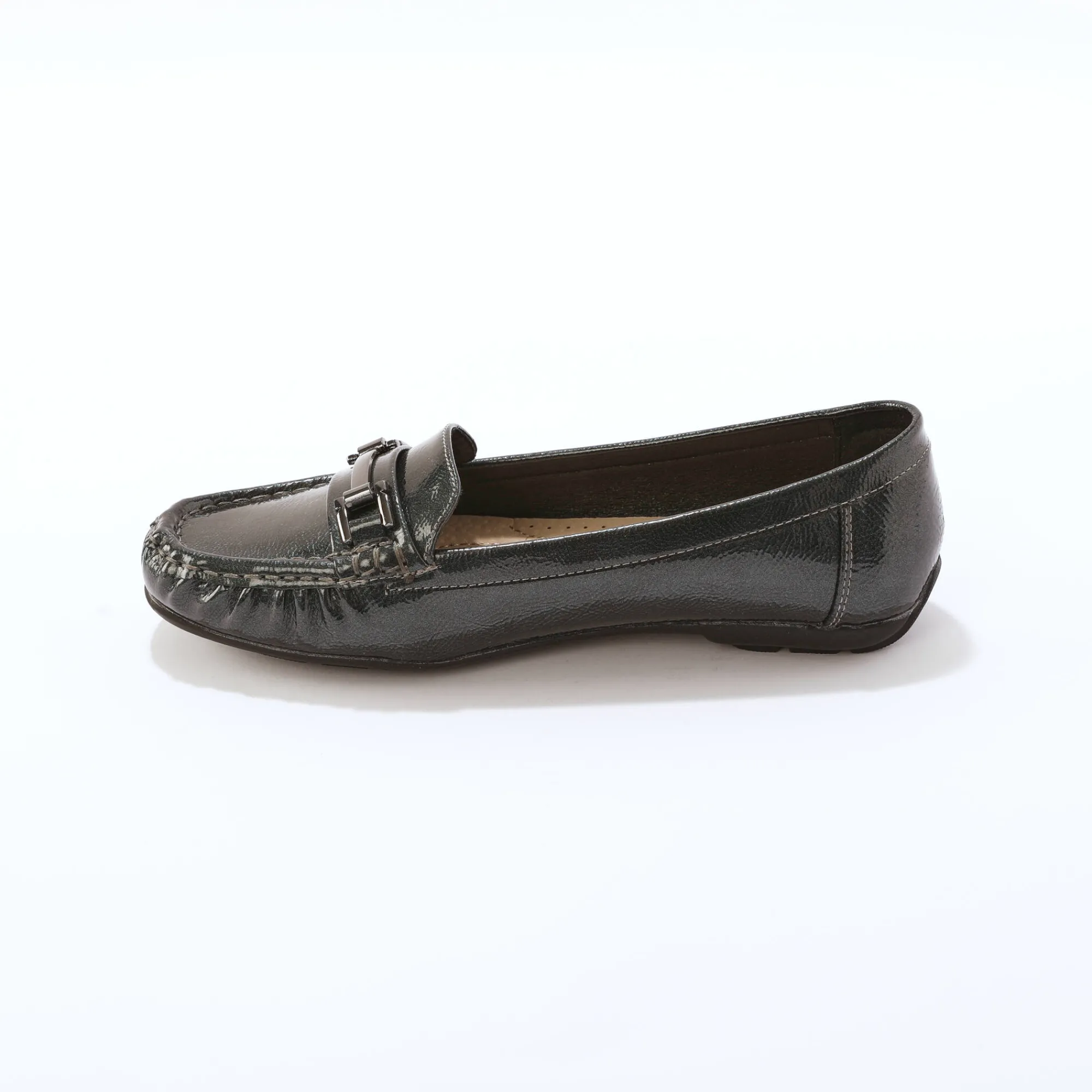 Derby's En Mocassins|Schoenen<Blancheporte Mocassins met gesp, metallic effect grijs