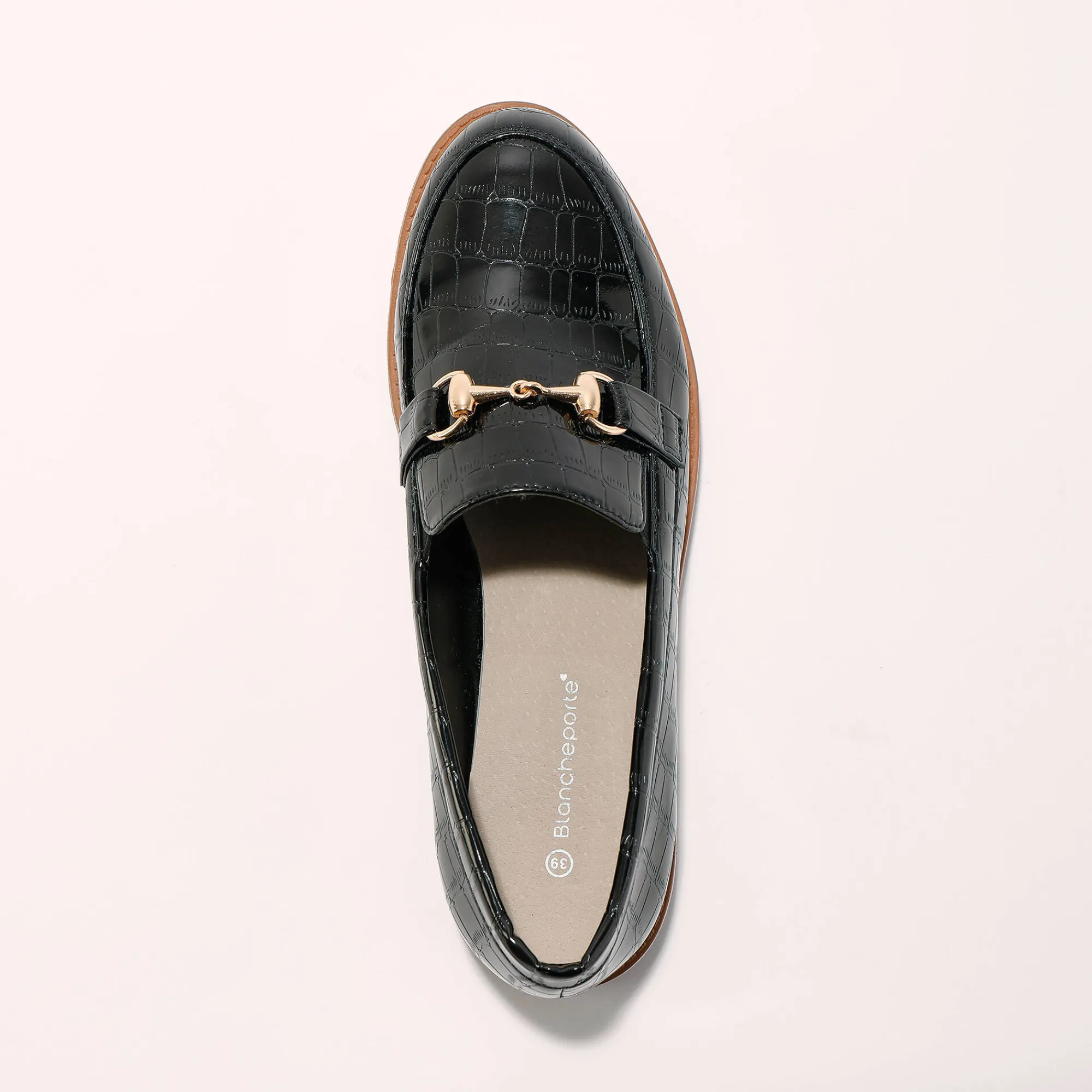 Feestelijke Schoenen|Derby's En Mocassins<Blancheporte Mocassins met sleehak - gelakt kroko-effect zwart
