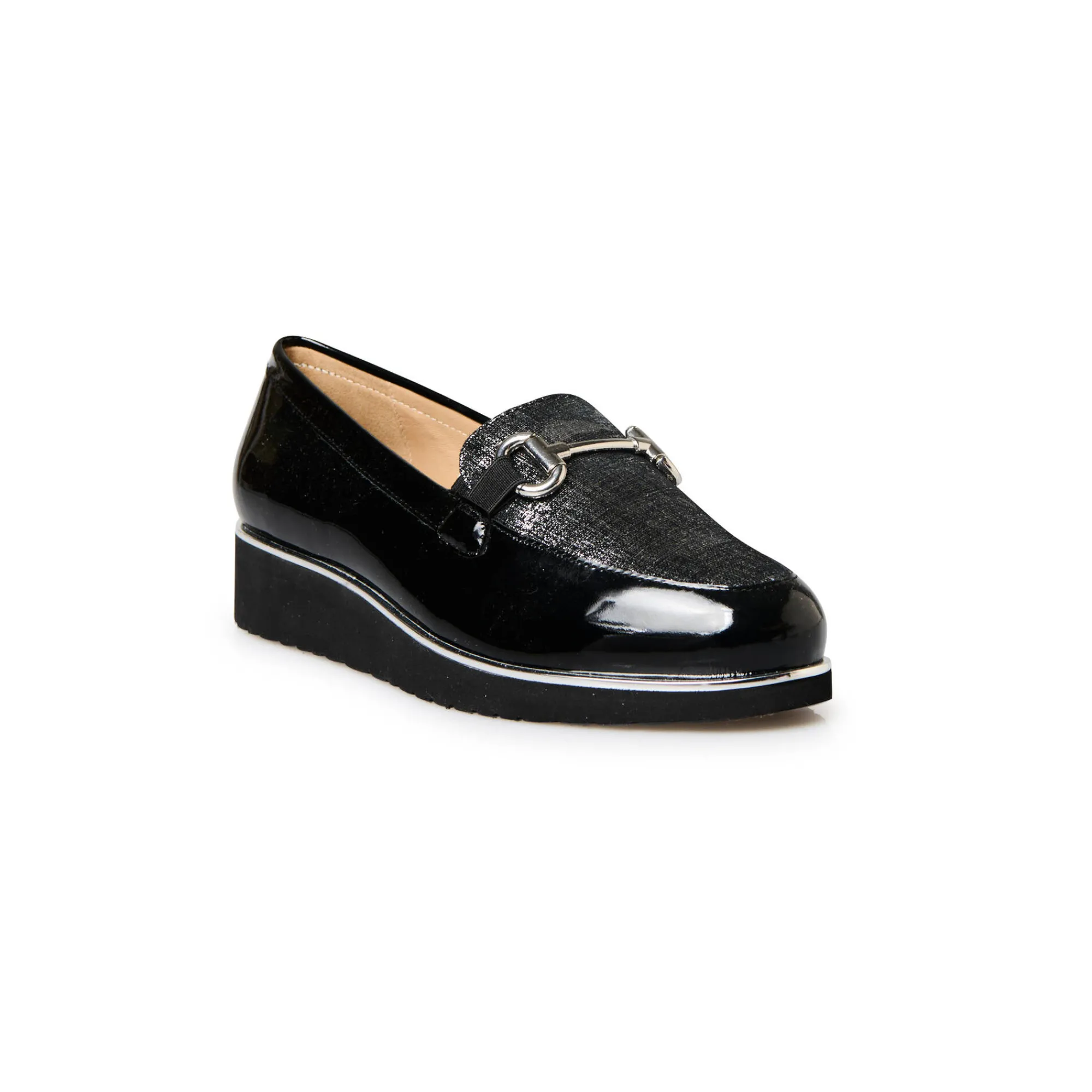 Derby's En Mocassins|Schoenen<PédiConfort Mocassins met sleehak en fantasiejuweel in lakleer zwart