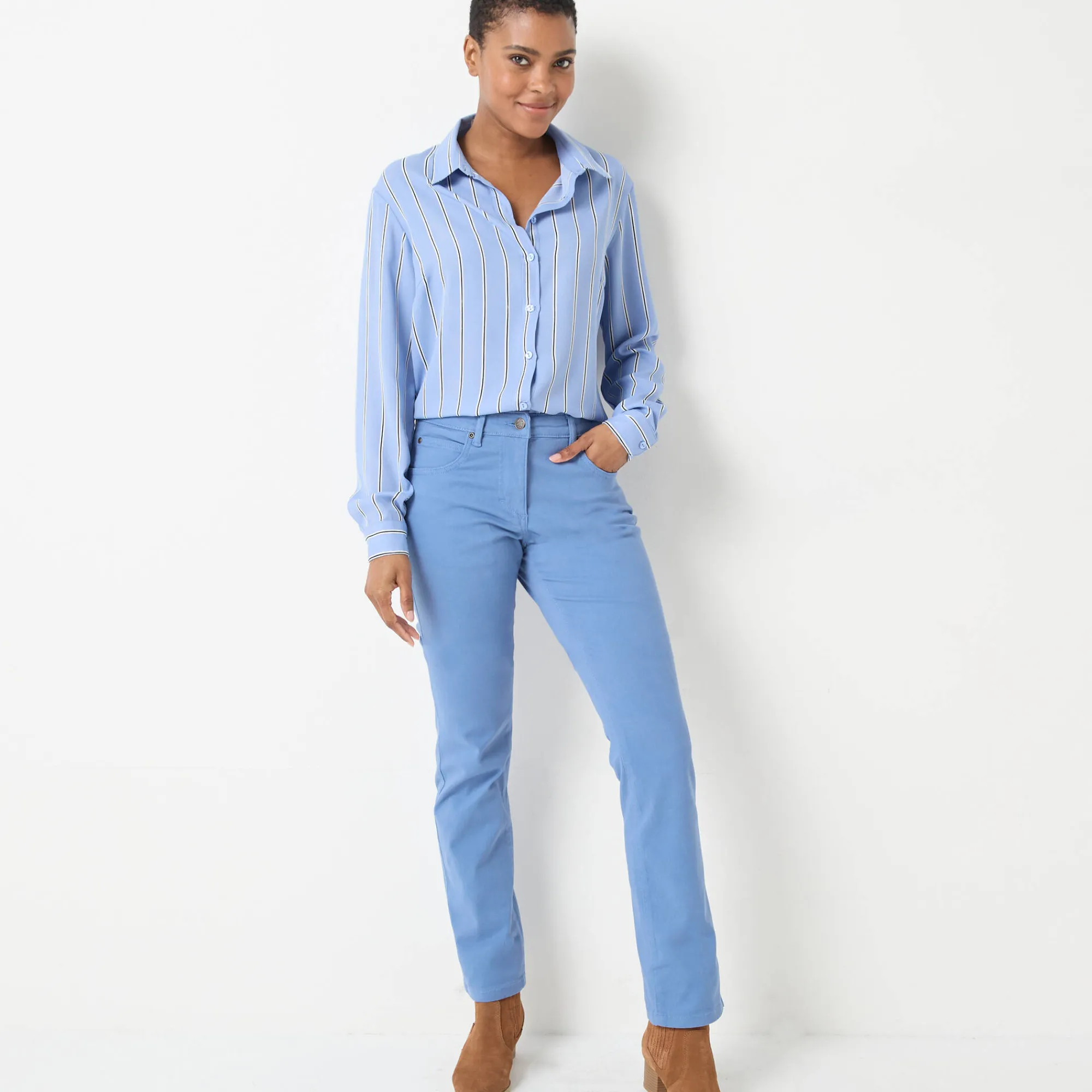 Broek<Blancheporte Modellerende broek met 5 zakken grijsblauw