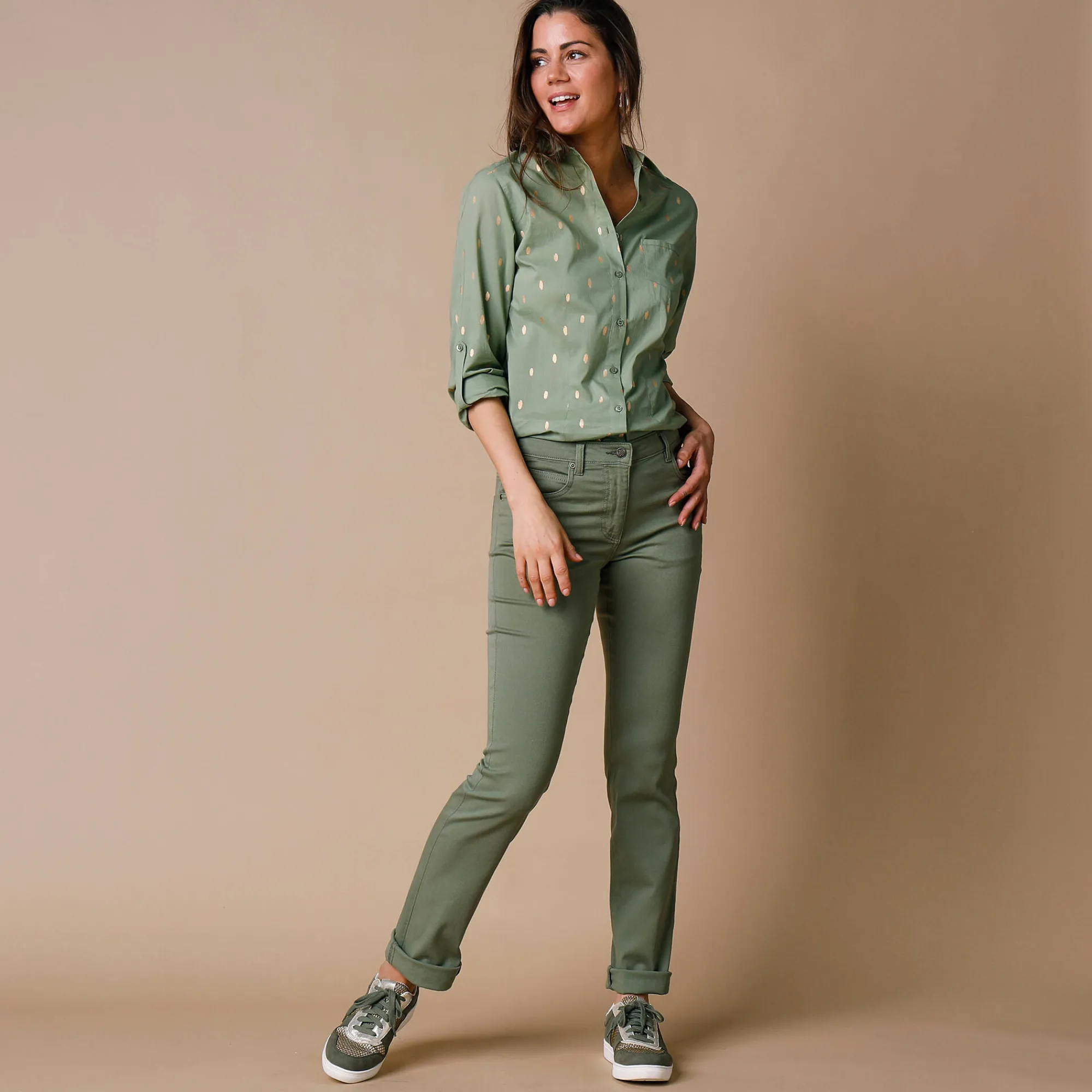 Broek<Blancheporte Modellerende broek met 5 zakken mosgroen