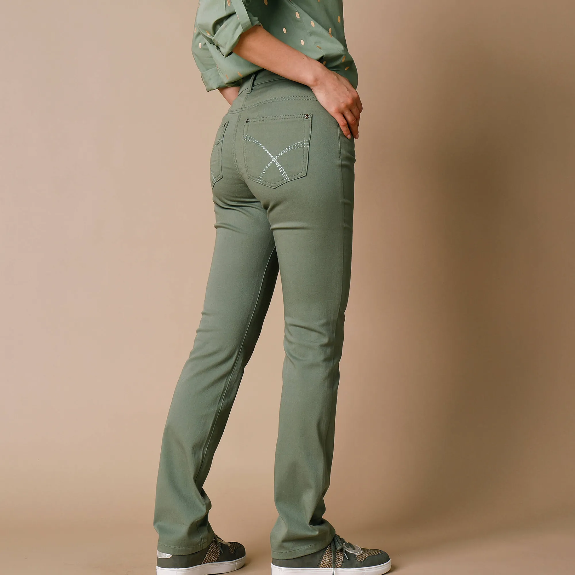 Broek<Blancheporte Modellerende broek met 5 zakken mosgroen